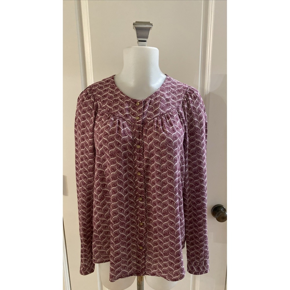 Maeve Anthropologie Pink Mauve Button Patterned Blouse - Size Small Peasant Boho